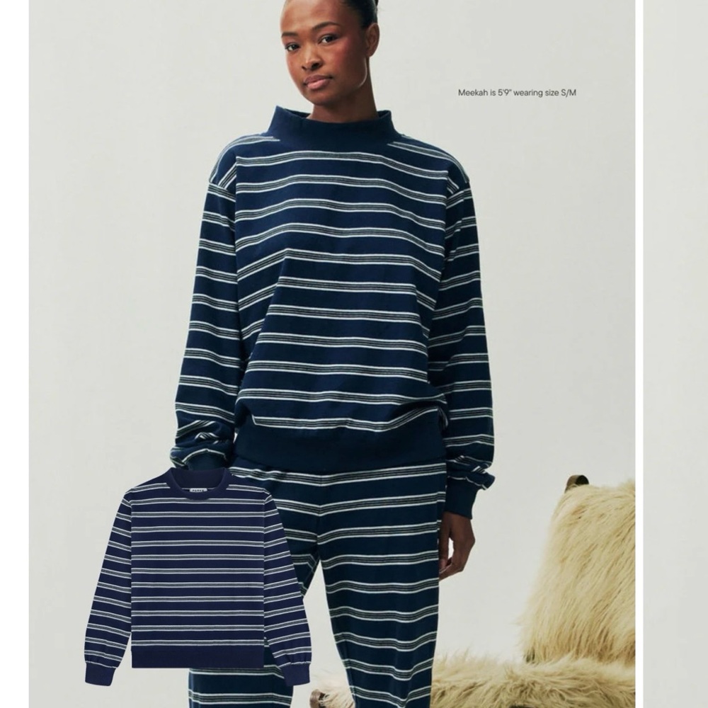 Brand New Parke Striped Navy and white Mockneck sweater